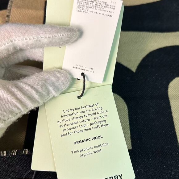 Burberry Monogram “B” Wool-Blend Scarf — Black/Beige, New - Picture 12 of 13